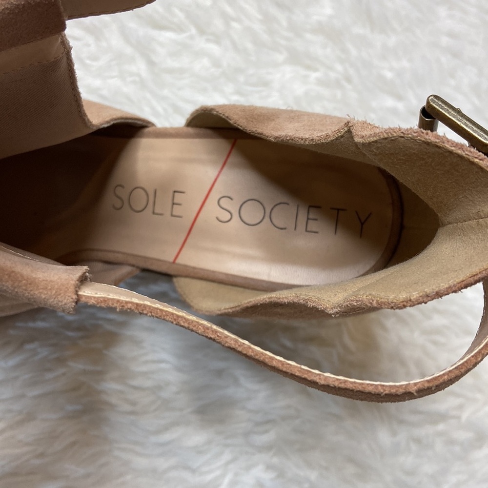Sole Society Ferris Caramel Bootie Buckle Chunky Heel Peep Toe Shoes - Picture 7 of 11